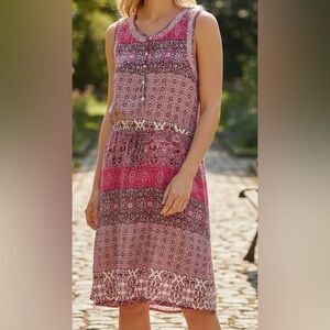 Lucky Brand Pink Paisley Abstract Midi Dress Festival Prairie Boho Cottagecore S